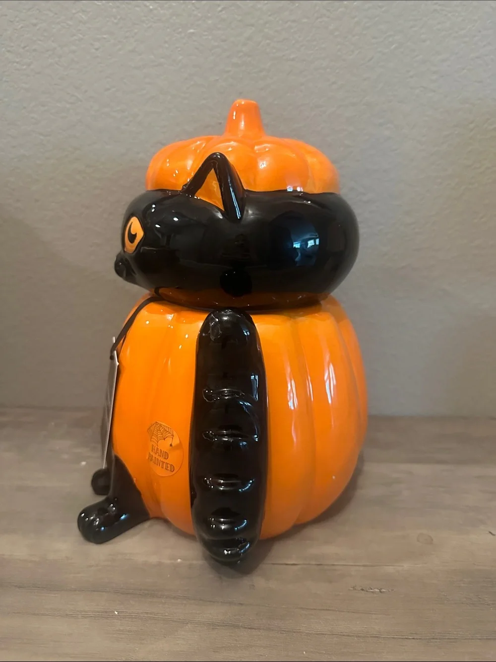 Cobwebs & Cauldrons Spider Cat Pumpkin Cookie Jar/ Canister